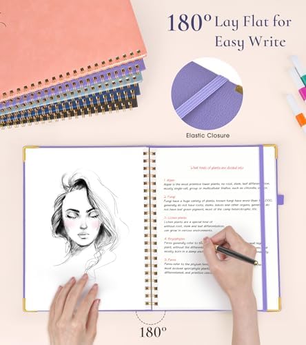 Blank Spiral Notebook Journal 8.5” x 11”, A4 Large Hardcover Sketch Book for Women Men, 100 GSM Blank Paper Drawing Notebook, Spiral Bound Sketchbook for Sketching School Work Note Taking, Purple
