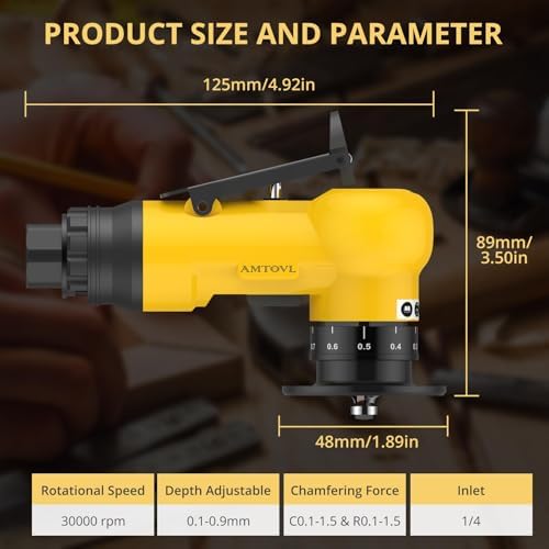 AMTOVL Pneumatic Chamfering Tool, Mini Air Chamfer Tool W/ 10C & 10R Blades | Chamfer Tool with 10 C-Angle & 10 R-Angle Blades, 45° 30000 RPM Chamfering Tool for Metal and Wood with 1/4" Air Inlet