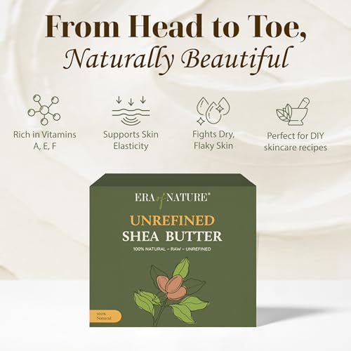 era of nature Organic Unrefined Raw African Ivory White Shea Butter 32oz - Moisturizing Raw Shea Butter Bar for Skin & Hair, DIY Lip Balm Base, Cream, Soap & Lotion Making Supplies Kit, Skincare