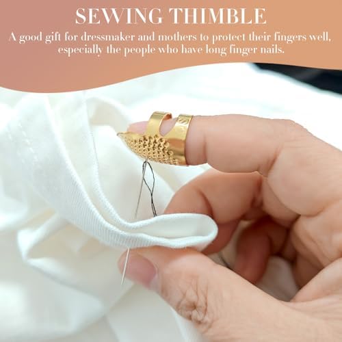 ZESION 4Pcs Sewing Thimbles, Adjustable Metal Thimbles for Hand Sewing Finger Protector, Quilting Craft Accessories for Knitting Needlework DIY Tools, Gold(2 Sizes, S/M)