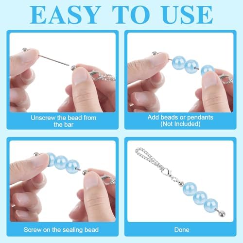 16PCS Beadable Keychain Bar Bulk, Metal Blank Beaded Keychain Bar for Beads DIY Crafts Charms Jewelry Making Supplies