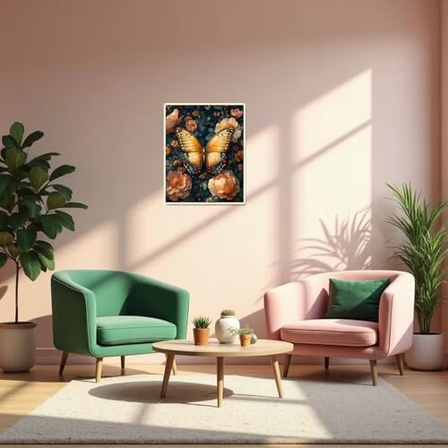 obterie Butterfly Paint by Numbers Kit for Adults Beginner Flower Oil Painting Kit Adult Paint by Number Kits on Canvas DIY Painting for Beginners Art by Numbers for Gifts Home Wall Decor 16x20 Inch