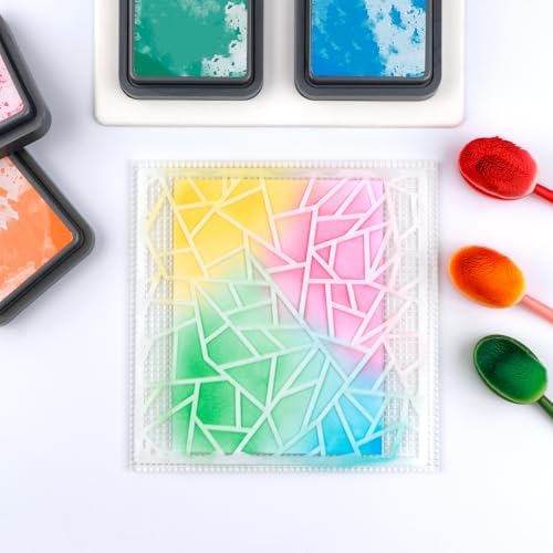 2PCSLow Tack Sticky Mat with Grid for Stamping Stenciling Ink Blending Clear Photopolymer Craft Low Tacky Mat Stamp Mat and fixed Stamp Blending DIY Projects Paper Card Scrapbooking ink blending fixed