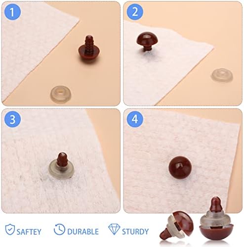 Safety Eyes and Noses for Amigurumi, Brown Plastic Doll Eyes and Teddy Bear Nose with Washers for Crochet Stuffed Animals, Crochet Toy and Teddy Bear for Doll Making Supplies
