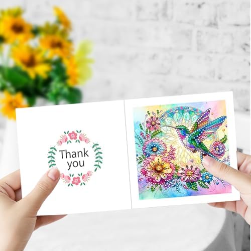 Diamond Art Cards with Envelopes–6PCS DIY Diamond Painting Greeting Cards Kit | Card Making Kit with Bling for Adults & Beginners | Birthday,Holiday & Thank You Cards (Flower Hummingbird)