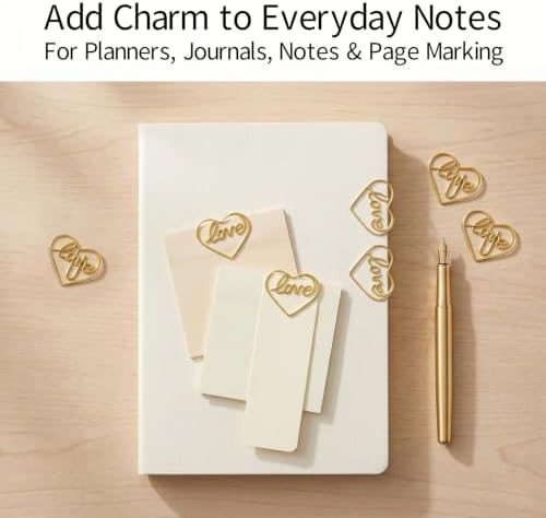 Cute Gold Love Heart Paper Clips 100 Pcs, Planner Bookmark Clips