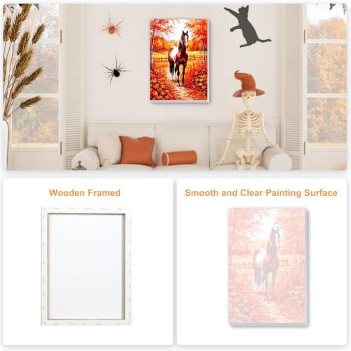 SENQAO Horse Paint by Numbers Kit for Adults Beginner, Fall Adult Paint by Number Kits on Canvas, DIY Acrylic Oil Easy Painting by Numbers for Home Wall Decor 8X12 inch