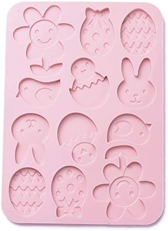 Craftdady Silicone Soap Mold 12 Cavities Flower Egg Rabbit Hen Baby Chick Moulds, 2 Pack for Handmade Craft Biscuit Candy Chocolate