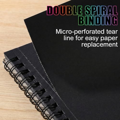 Black Paper Sketchbook 8 × 8 in, 30 Sheets, 160gsm Spiral Bound Drawing Pad | Acid-Free 98Lb Black Paper, Top Spiral, Tear-Off Pages, Hardcover, for Colored Pencil, Chalk & Metallic Markers