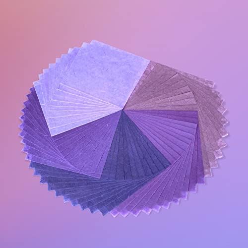 Natural Fiber Mulberry Paper Sheets 6 x 6 Inches, 50 PCS Handmade Craft Paper for Origami, Scrapbooking, Card Making, DIY Decoration, Mixed Media Art (Purple Tone, 6x6 Inch)
