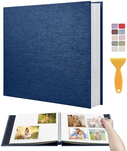 Photo Album Self Adhesive Scrapbook, 13"x12.6" 60 Pages/ 30 Sheets Large Photo Book for 4x6, 8x10 Pictures, DIY Album for Baby Wedding Family Travel Birthday