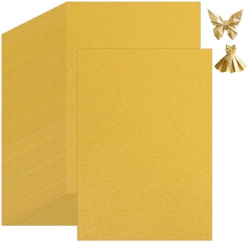 Gold Glitter Cardstock Paper, 40 Sheets A5 Premium Glitter Cardstock for Cricut, Sparkly Cardstock Paper for Card Making, Scrapbooking & DIY Crafts 250 GSM