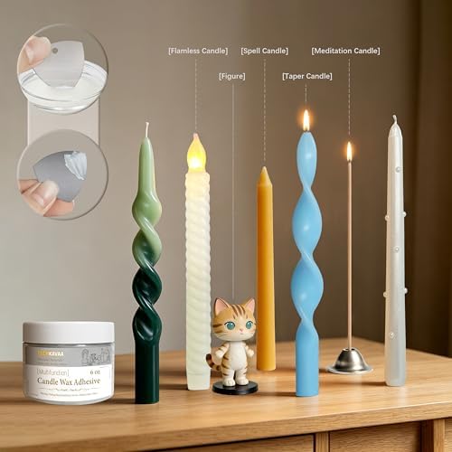 White Reusable Candle Wax Adhesive Gel 6oz Self-Scoop Paste with Mini Spatula Non-Slip Candle Fixing Wax for Pillar Candles, Candle Holders, Displays & Home Décor, Clear, Easy to Clean & Residue-Free