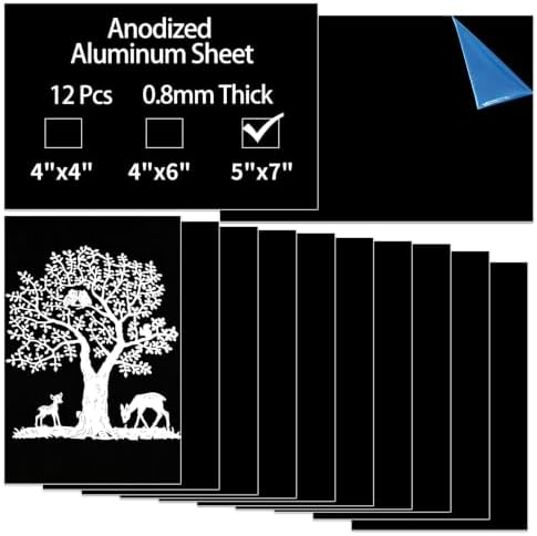 12 Pcs Anodized Aluminum Sheet Blanks 5"x7", Laser Engraving Plate