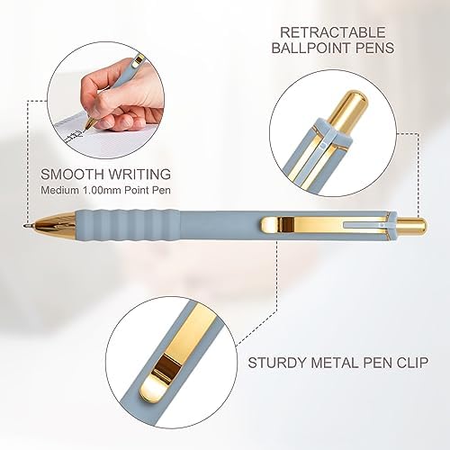 Aisibeiger Ballpoint Pens Black Ink Medium Point 1.0mm, Gold 12-count