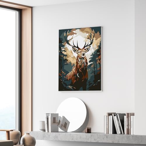 Bowetile Deer Paint by Numbers for Adults Framed, Adults' Paint-by-Number Kits, DIY Adult Paint by Number Kits on Canvas, Animals Acrylic Number Painting for Home Decor, 8x12in