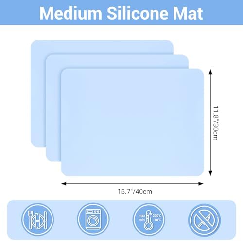 Gartful 3Pack Silicone Sheet for Crafts, Resin Jewelry Casting Molds Mat, Food Grade Silicone Placemat, Multipurpose Table Protector, Nonstick Nonskid Heat-Resistant, Blue (15.7x11.8inch)
