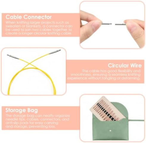 Interchangeable Circular Knitting Needles Set Premium Aluminum Knitting Kit 13 Pairs of 4 Inch with 4 Cables, Accessories and Storage Bag Rose Gold
