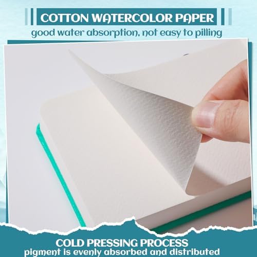 40 Sheets Watercolor Journal, 4x6 in, 140 Lb Cold Press Paper, Blue