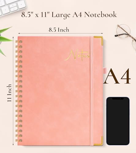 Blank Spiral Notebook Journal 8.5” x 11”, A4 Large Hardcover Sketch Book for Women Men, 100 GSM Blank Paper Drawing Notebook, Spiral Bound Sketchbook for Sketching School Work Note Taking, Pink