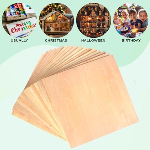 30 Pack 12"x12"x1/8" Basswood Sheets for Crafts,3mm Craft Wood Plywood,Unfinished Wood,for DIY Ornaments and Model Engraving,Wood for Laser Cutting,Architectural Models,Drawing,Wood Burning