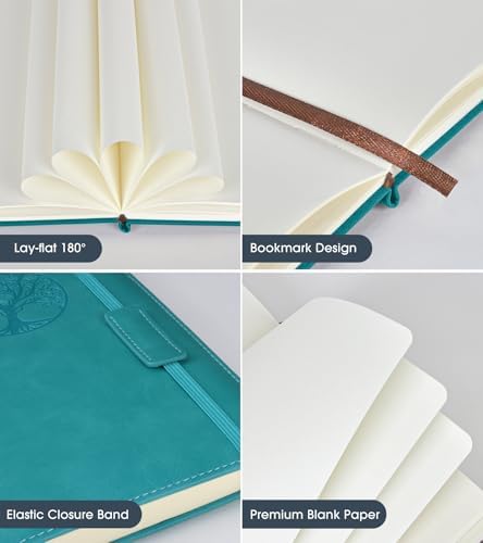 Biuwory A5 Hardcover Blank Journal Notebook, Leather Sketchbook for Drawing | 140 Unlined Pages Vintage Notebook, 5.7"×8.3" Travel Diary for Work, School, Art Journal, Daily Writing for Women & Men