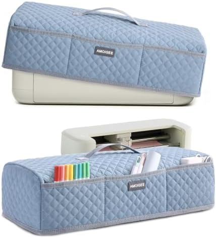 AMOIGEE Dust Cover for Latest Cutting Machine Cricutt Explore 5, Quilted Protective Cover with Storage Pockets for Cutting Machine, Floral Fabric Anti-Dust Cover for Craft Machine Organizer
