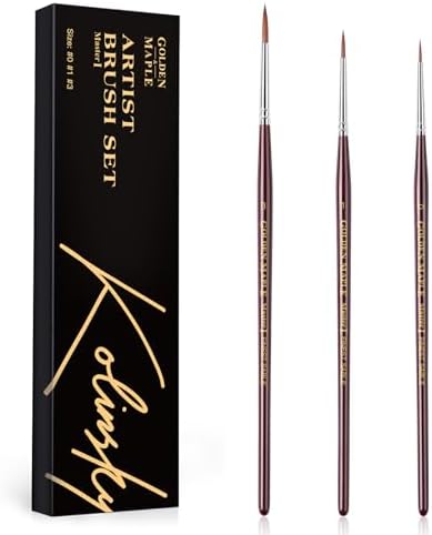 Golden Maple Kolinsky Sable Miniature Paint Brushes, Professional Detail Paint Brushes Round Point Paint Brush for Models, Watercolor Details, Figures & Gouache Painting - Size 0, 1, 3