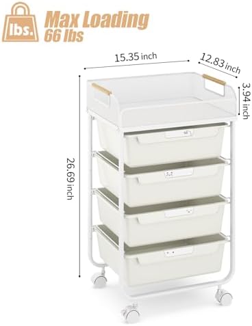 SYKIARIOL 4-Drawer Rolling Storage Cart with Mesh Top,White