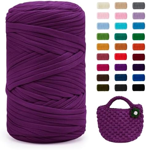 JeogYong T-Shirt Yarn, 400g/131 Yards Elastic Fabric Crochet Cloth T Shirt Yarn, Thick Hand Knitting Polyester Fabric Ribbon for Crocheting Bags/Baskets/Rugs, Home Decor, DIY Crafts (Light Fuchsia)