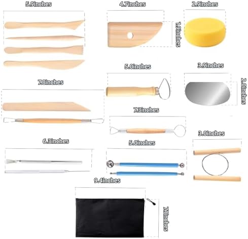 S & E TEACHER'S EDITION 17 Pcs Pottery & Clay Sculpting Tools, Double-Sided, Ceramics Tools Smooth Wooden Handles for Trimming, Embossing Pattern. (Pack of 2)