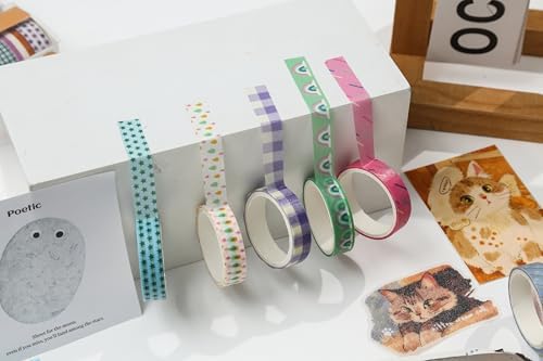 YUBBAEX 20 Rolls Cute Washi Tape Set Kawaii Basic Patterns Masking Decorative Tapes for Arts, DIY Crafts, Journals, Planners, Scrapbooking, Wrapping (Color Pop)