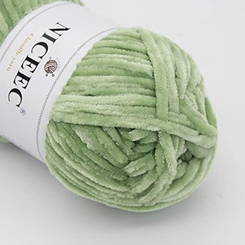 NICEEC 3 Skeins Soft Chenille Yarn 3 x85m (3X 93yds, 3X 50g)_Mint Green