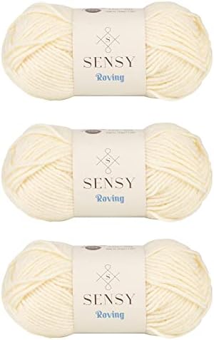 S Sensy Roving - Premium Acrylic&Wool Blend Yarn 3 Skeins Creamy 131 Yards