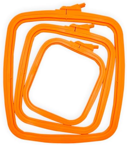 Nurge Square Embroidery Hoop - Plastic Cross Stitch Frame for Needlepoint & Embroidery - Adjustable Craft Hoop - Orange - Set of 3