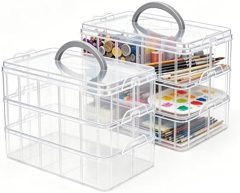 2Pack 3-Tier Stackable Storage Box, 30 Adjustable Compartments Organizer