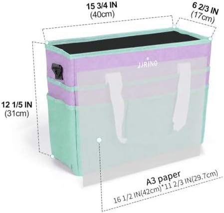 JJRING Craft Organizer Tote Bag Large Art Storage Caddy Green and Purple | With Multiple Pockets For Sewing, Scrapbooking, School, Medical, And Office Supplies