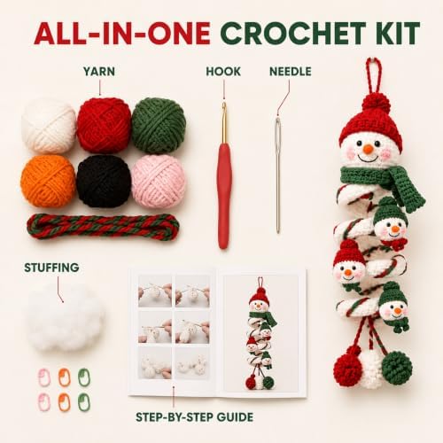 Crochet Snowman Spiral Ornament DIY Kit, Christmas Craft for Adults