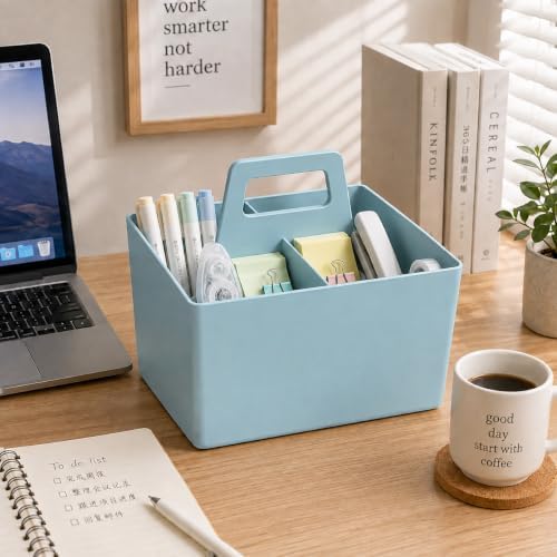 Multipurpose Caddy Organizer with Handle Plastic Desk Storage, Blue