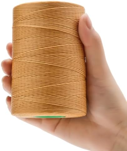 Flat Waxed Thread 0.8mm 710Yds for Leather Craft DIY Hand Sewing Projects Shoes Repair（Camel）