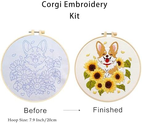 Sunflower Dog Embroidery Kit for Beginners Handmade Gift