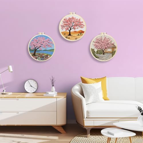 Huacan Embroidery Kit for Adults Beginners with 3 Hoops & Gift Box