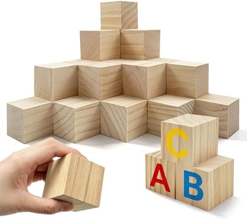 Cheardia 30 Pack 2 Inch Wooden Blocks for Crafts, Unfinished Wood Cubes Square Blank Block for Crafts Making, DIY Decor