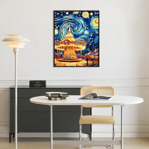 Yunnuo Paint by Numbers Kit for Adults Beginner,Paint by Number Canvas Starry Night,Couples in Amusement Parks Painting by Numbers,Suitable for Home Decor & Gift 16” W x 20”L