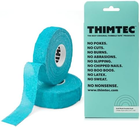 THIMTEC - The Original Thimble Tape for Hand Sewing - Fully Adjustable Nail & Finger Protector - A Smarter Alternative to Classic Knitting Thimbles - Acid Wash, 2-Pack