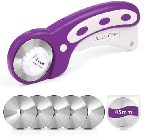 45mm Rotary Cutter for Fabric with 5 Extra Blades, Roller, with Safety Lock