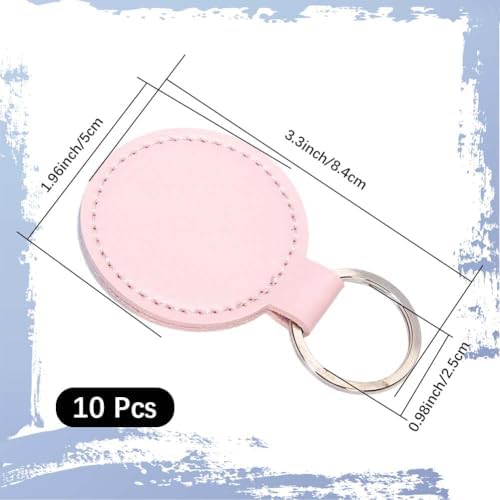 10PCS Round PU Leather Keychain Blanks Pink Double Side Leather Keychain Kits with Key Rings Sublimation Key Fob Holder Heat Transfer Keyring Bulk for DIY Craft Present Making Birthday Gift