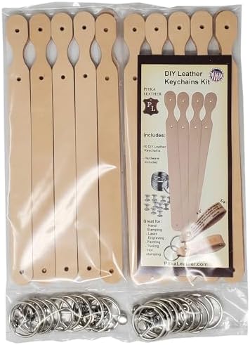 10 Pack Natural Leather Keychains Kit - Craft Projects - DIY Leather Key Fobs - Great for Stamping, Tooling, Engraving - Made in USA