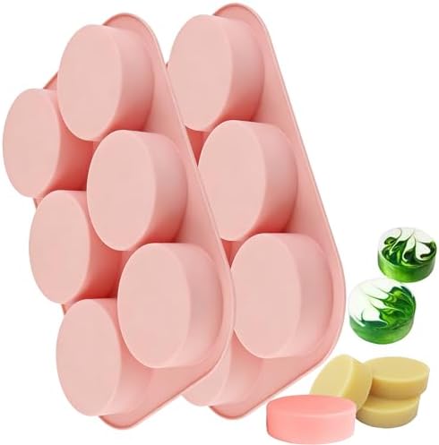 Nalchios 2 Pack Round Silicone Soap Molds, 3 Inch 6 Cavities Homemade Craft Silicone Molds BPA-Free, Heat Resistant, Easy Release & Clean, Home Kitchen Baking Pan for Cake, Muffin, Jelly Bakeware
