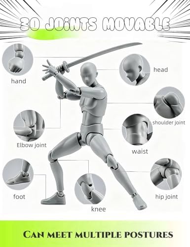 Artists Manikin Art Mannequin Figures Supplies Drawing Tools,Small Drawing Figure Model for Action Figure,Set Sketching,PaintingGray-Male